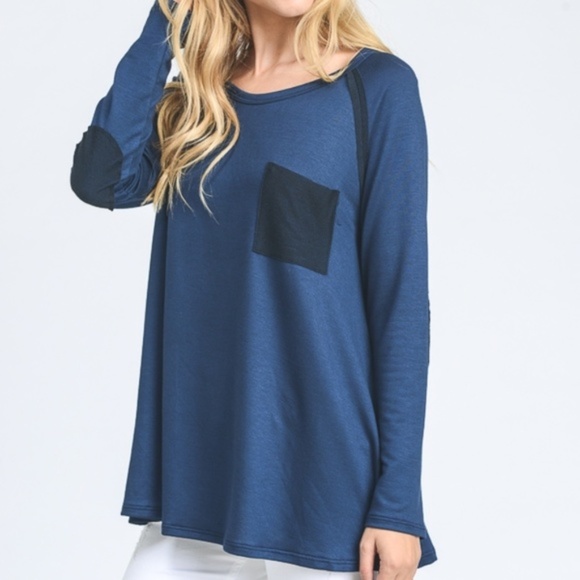 Navy Long Sleeve Raglan Pocket Top - Picture 3 of 8